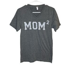 Mom Squared Mom of 2 Fitted Gray Short Sleeve Top V Neck T-Shirt Small